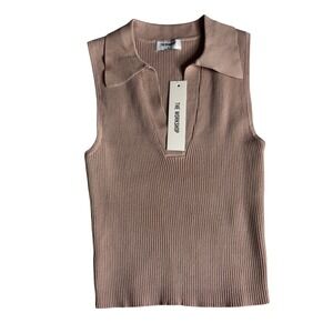 The Workshop Ribbed Polo Collared Sleeveless Sweater Knit Crop Top Womens Medium